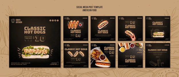 Free PSD | American classic hot dogs social media post