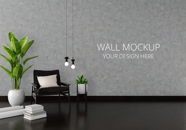 Free PSD | Armchair in living room interior with wall mockup