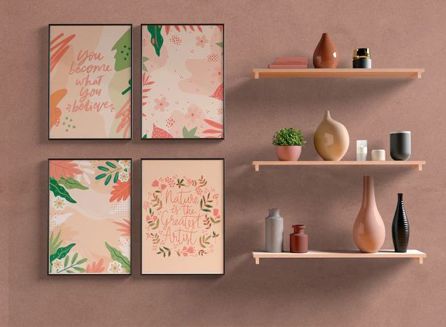 Free PSD | Arrangement of frames mock-up on the wall