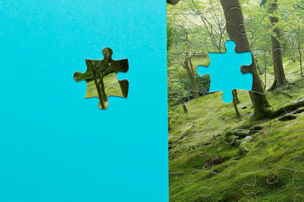 Free PSD | Arrangement with forest puzzle missing one piece