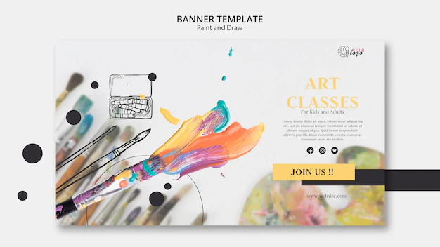 Free PSD | Art classes for kids and adults banner template