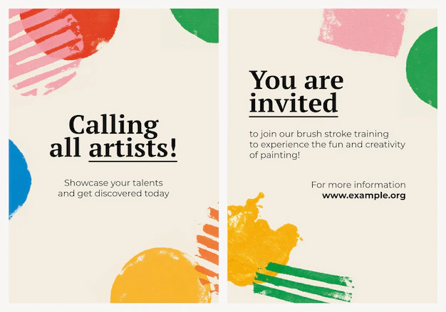 Free PSD | Art exhibition poster template psd with block print set
