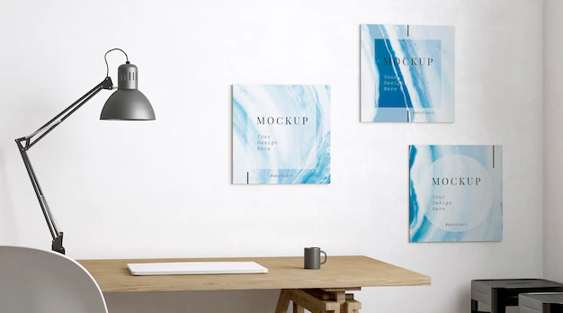 Free PSD | Artist room decorated with several frame mockup