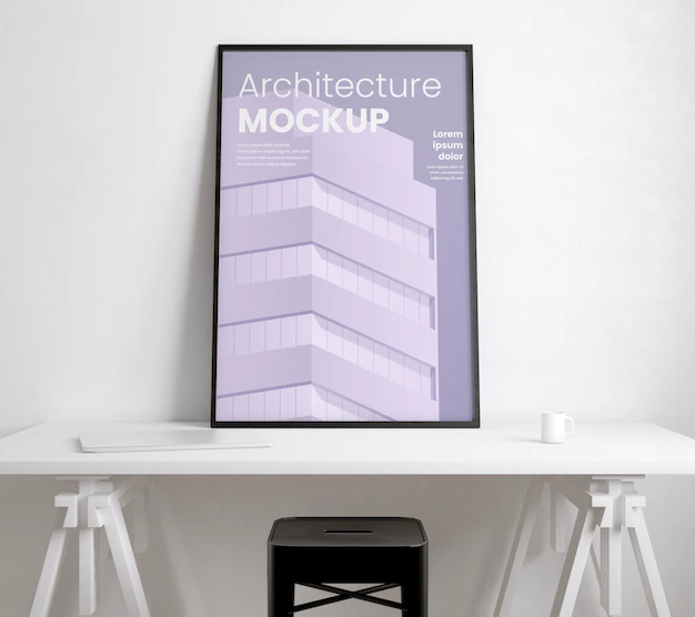 Free PSD | Artist room with architecture frame mockup
