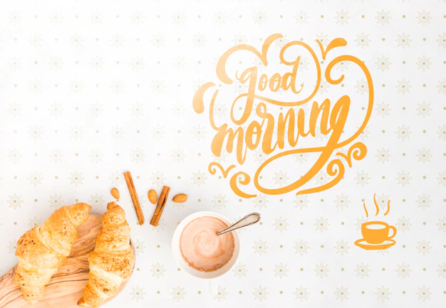 Free PSD | Assortment of morning coffee and croissants
