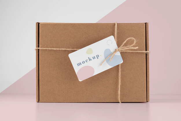 Free PSD | Assortment with craft box tag mock-up