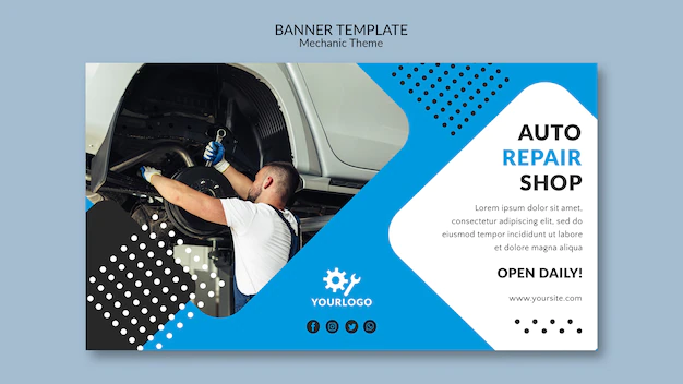 Free PSD | Auto repair shop and worker banner template