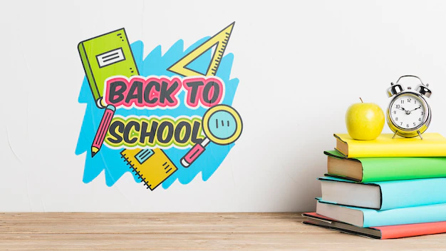 Free PSD | Back to school concept with a pile of books