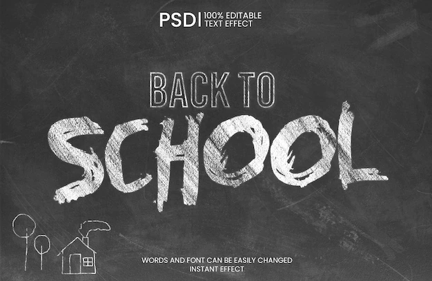 Free PSD | Back to school hand drawn over blackboard text effect