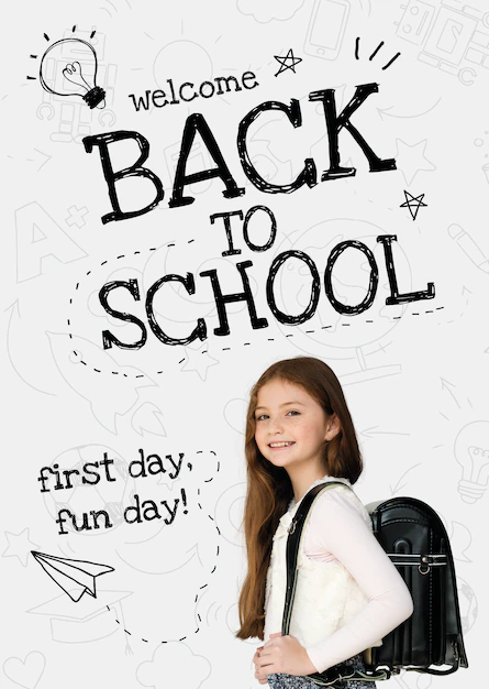 Free PSD | Back to school template psd with cute student