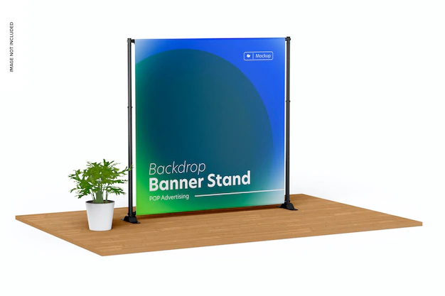 Free PSD | Backdrop banner stand mockup, left view