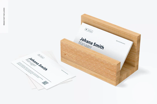 Free PSD | Bamboo business card holder mockup, right view