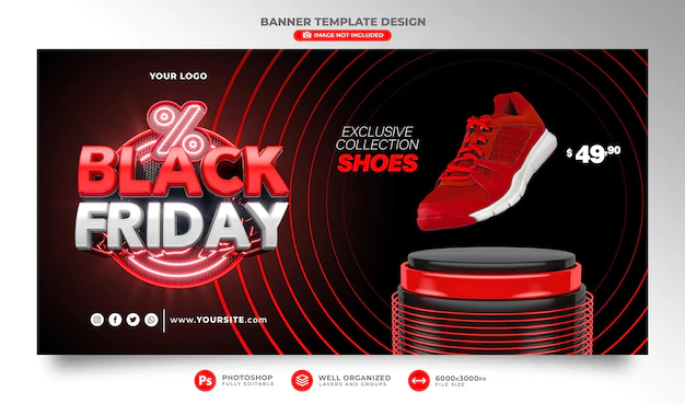 Free PSD | Banner black friday 3d realistic render for promotion campaigns and offers special sale