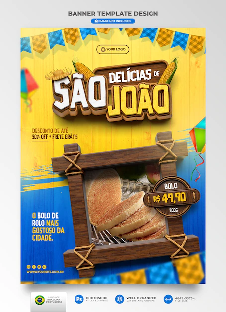 Free PSD | Banner foods of saint jhon in portuguese 3d render for marketing campaign in brazil