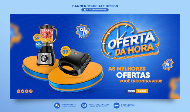 Free PSD | Banner offer of the hour in brazil render 3d template design in portuguese