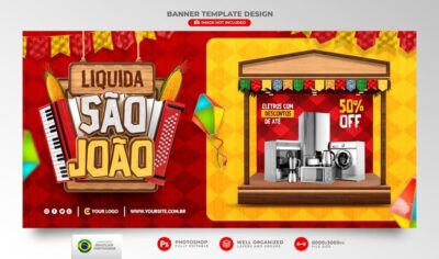 Free PSD | Banner offers of june celebration in portuguese 3d render for marketing campaign in brazil