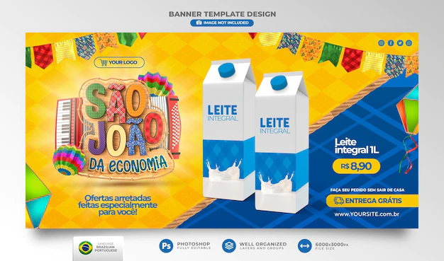 Free PSD | Banner offers of saint john in portuguese 3d render for marketing campaign in brazil