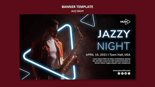 Free PSD | Banner template for neon jazz night event