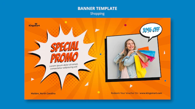 Free PSD | Banner template for shopping with woman holding shopping bags