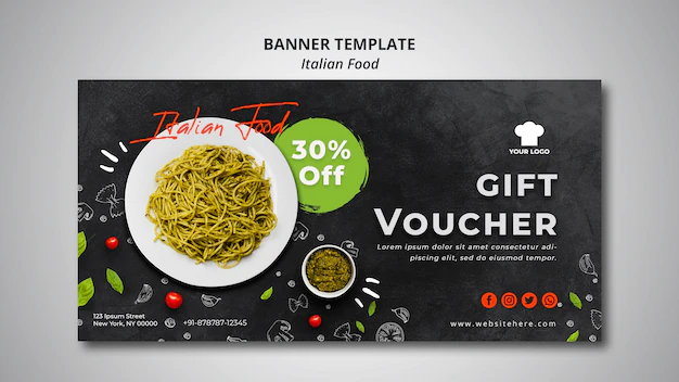 Free PSD | Banner template with voucher for traditional italian food restaurant