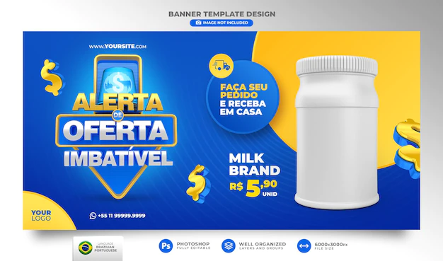 Free PSD | Banner unbeatable offer in brazil 3d render in brazil template design in portuguese