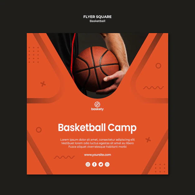 Free PSD | Basketball camp flyer square