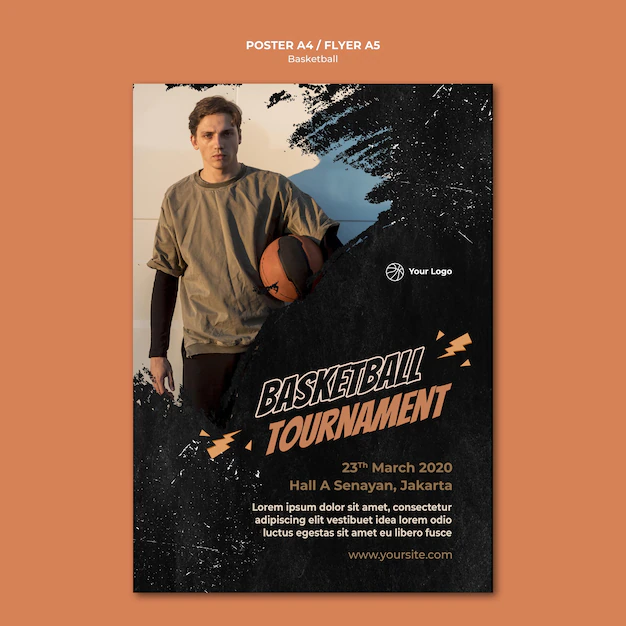 Free PSD | Basketball flyer template with photo