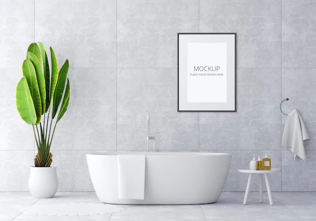 Free PSD | Bathroom interior bathtub with frame mockup