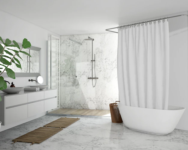 Free PSD | Bathtub with curtain, cupboard and shower