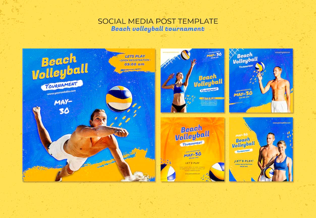 Free PSD | Beach volleyball concept social media post template