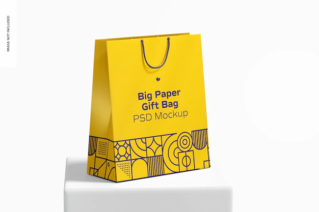 Free PSD | Big paper gift bag with rope handle mockup