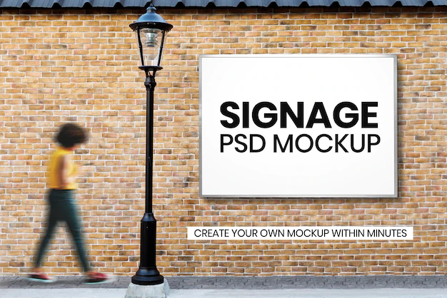 Free PSD | Billboard mockup psd on a brick wall