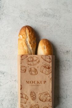 Free PSD | Bio bread packaging mockup on wooden table