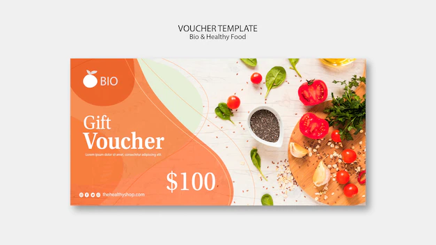 Free PSD | Bio & healthy food concept voucher template