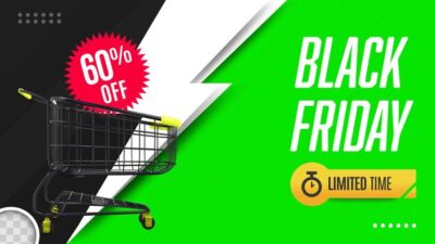 Free PSD | Black friday banner with shopping cart 3d rendering
