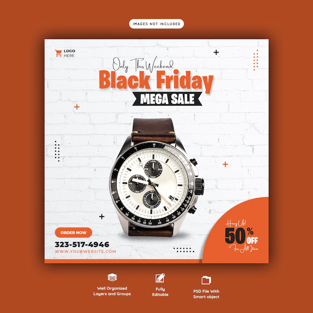 Free PSD | Black friday mega sale social media banner template