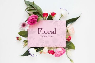 Free PSD | Blooming flowers with greeting card