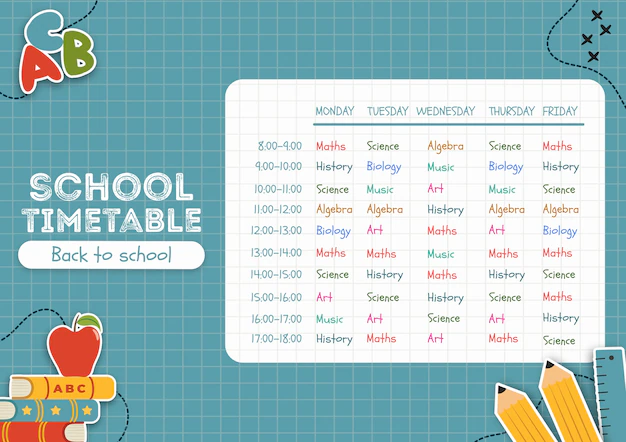 Free PSD | Blue back to school timetable