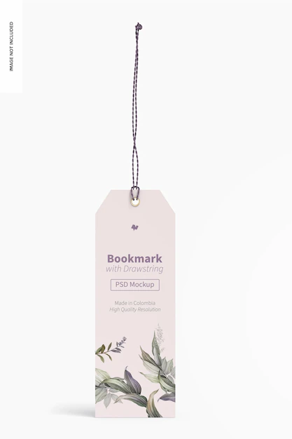 Free PSD | Bookmark with drawstring mockup, front view
