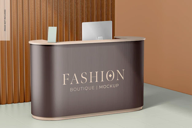 Free PSD | Boutique reception counter mockup left view