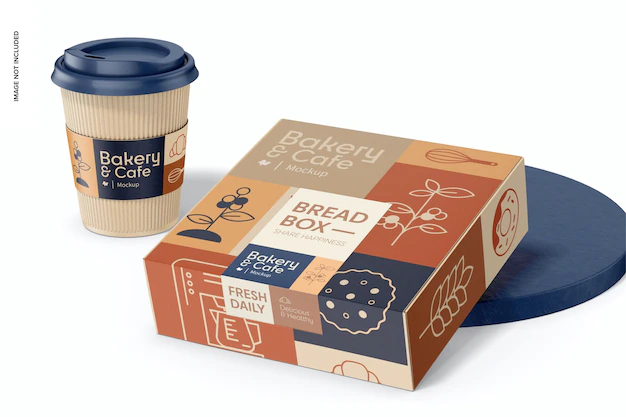 Free PSD | Bread box with label mockup, leaned