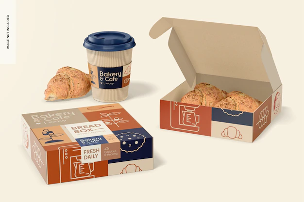 Free PSD | Bread boxes with label mockup, opened and closed