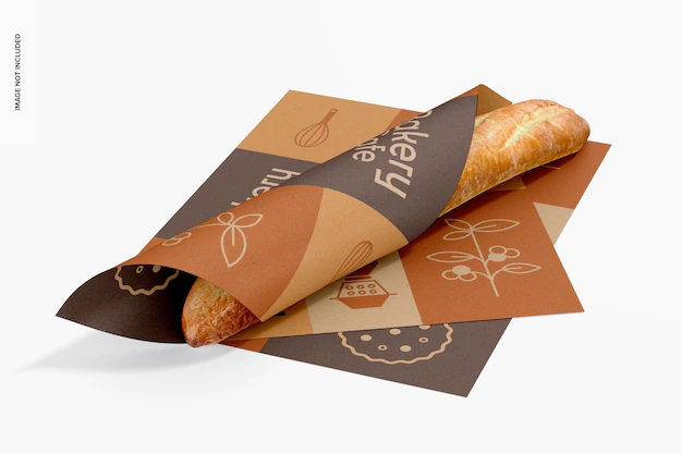Free PSD | Bread wrapping paper mockup, perspective
