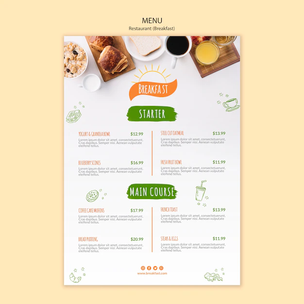 Free PSD | Breakfast and coffee restaurant menu template