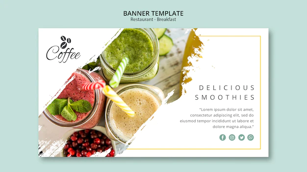 Free PSD | Breakfast restaurant banner template with photo