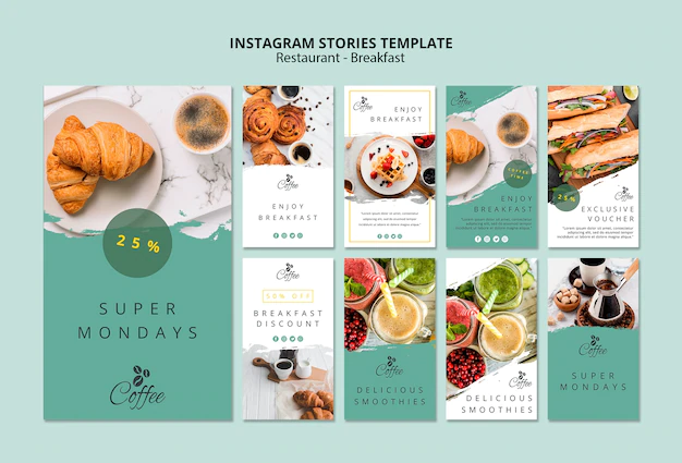 Free PSD | Breakfast restaurant instagram stories template