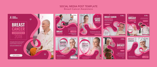 Free PSD | Breast cancer ig posts with pink ribbon