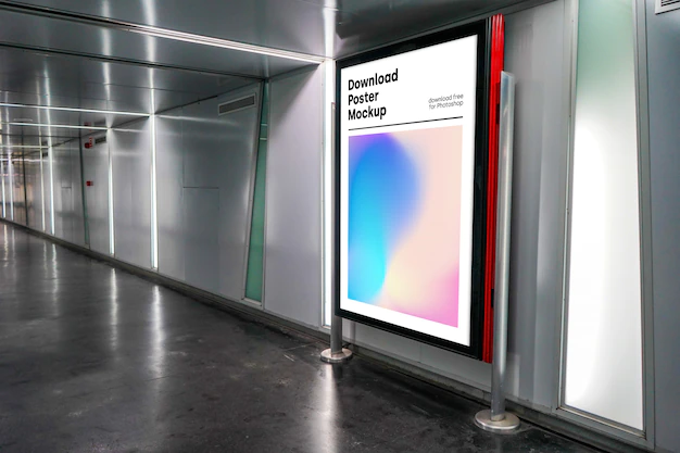 Free PSD | Bright billboard mockup in underground