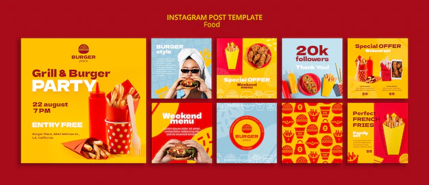 Free PSD | Burger and grill instagram posts collection