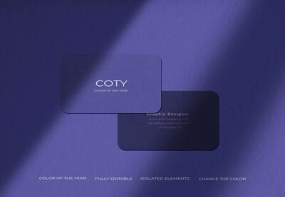 Free PSD | Business card mockup in the color of the year 2022